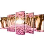 Set tablouri pe pânză, imprimeu cireși înfloriți, 200×100 cm