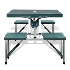 Set camping masă/4 scaune pliabile, verde deschis, aluminiu