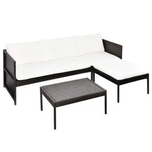 Set mobilier de grădină cu perne, 3 piese, maro, poliratan