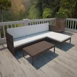 Set mobilier de grădină cu perne, 3 piese, maro, poliratan