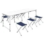Set masă de camping pliabilă cu 6 scaune, reglabil, 180×60 cm