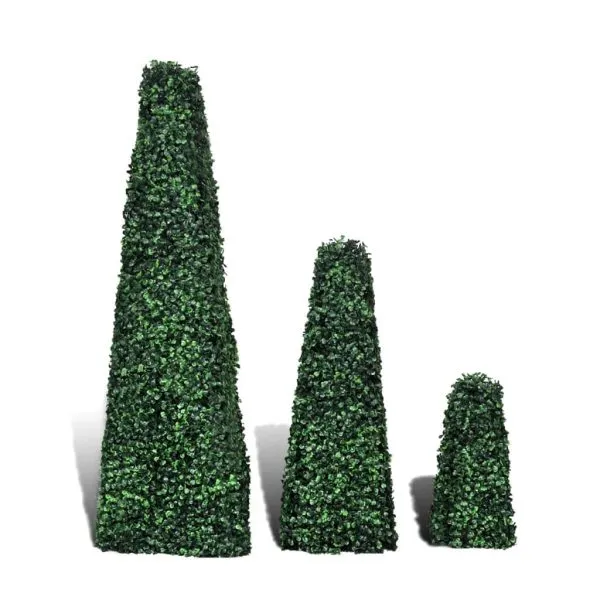 Set arbuști ornamentali artificiali piramidă pe tulpină, 3 buc.