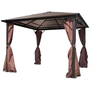Pavilion cu perdea, maro, aluminiu, 300 x 300 cm