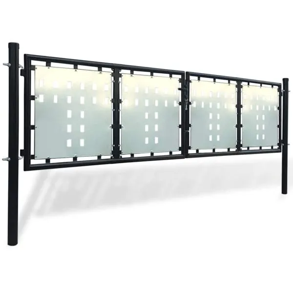 Poartă de gard cu o ușă, negru, 300×150 cm