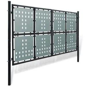 Poartă de gard cu o ușă, negru, 300×225 cm
