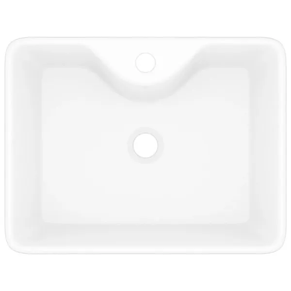 Chiuvetă de baie pătrată din ceramică cu gaură pentru robinet, alb