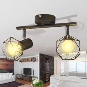 Aplice perete cadru sârmă, stil industrial, negru, 2 becuri LED