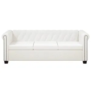 Canapea Chesterfield cu 3 locuri, piele artificială, alb