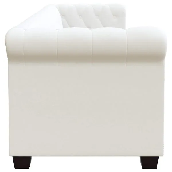 Canapea Chesterfield cu 3 locuri, piele artificială, alb