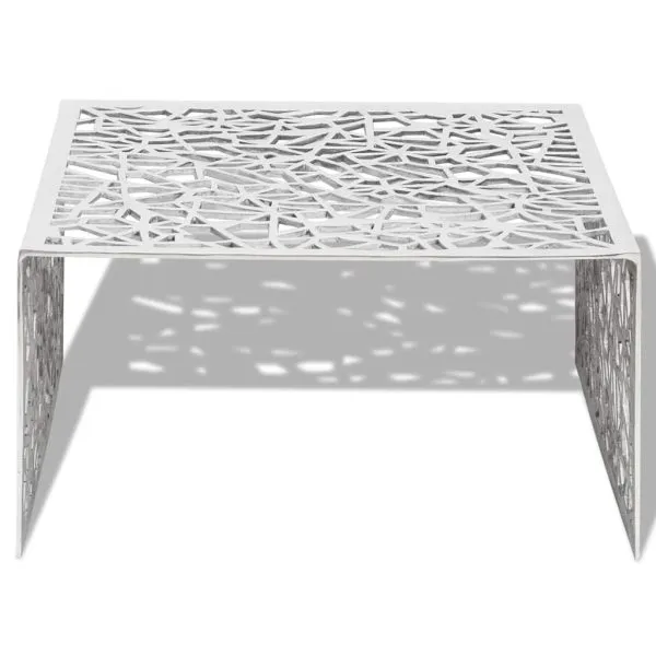 Măsuță de cafea cu design geometric, argintiu, aluminiu