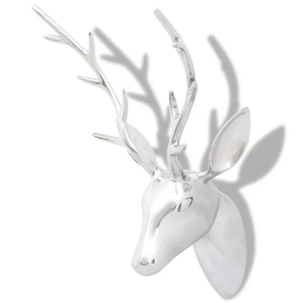 Decorațiune pentru perete tip cap de cerb, 62 cm, argintiu, aluminiu