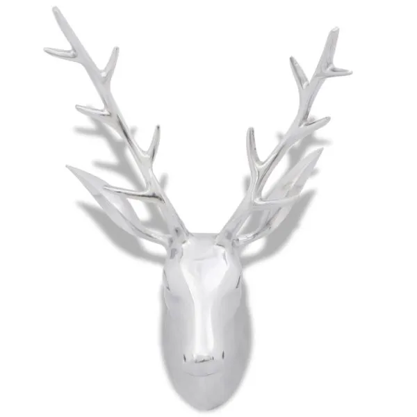 Decorațiune pentru perete tip cap de cerb, 62 cm, argintiu, aluminiu