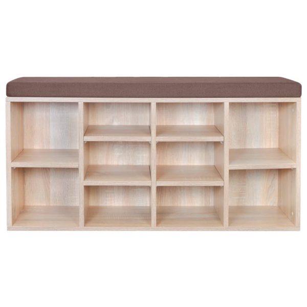 Banchetă de depozitare pantofi, 10 compartimente, culoare stejar