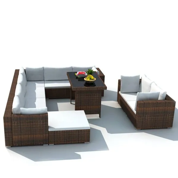 Set mobilier de grădină cu perne, 10 piese, maro, poliratan