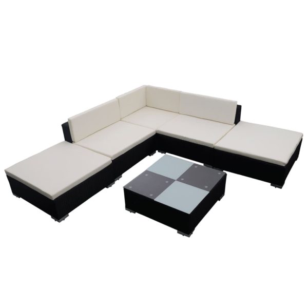 Set mobilier de grădină cu perne, 6 piese, negru, poliratan