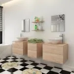 Set de mobilier de baie cu 7 piese și chiuvete incluse, bej