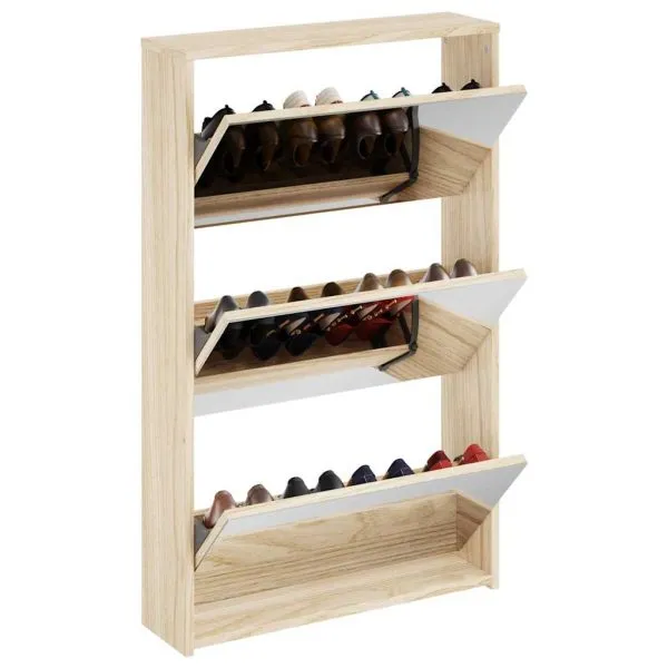 Pantofar cu oglindă și 3 niveluri, stejar, 63 x 17 x 102,5 cm