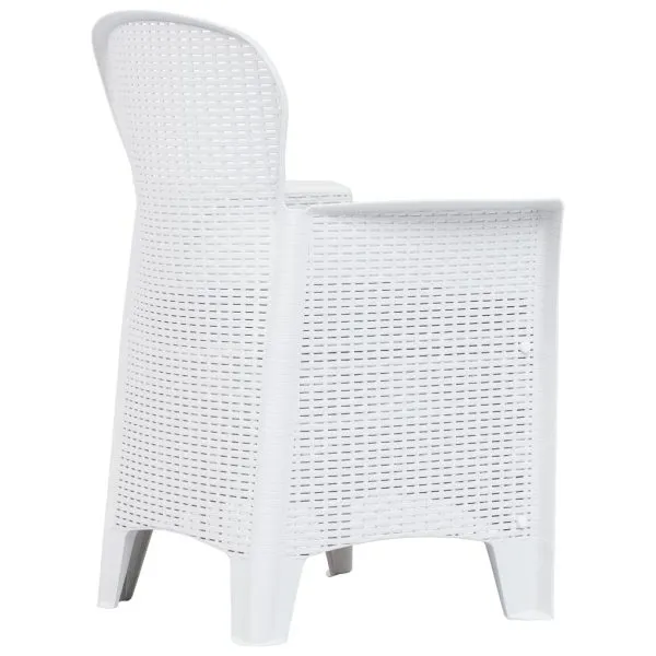 Scaune de grădină cu perne, 2 buc., alb, plastic, aspect ratan