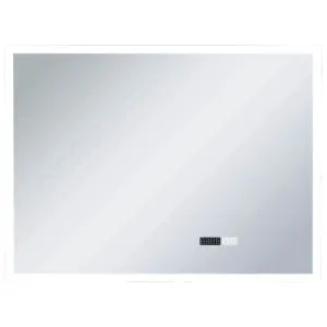 Oglindă cu LED de baie cu senzor tactil și afișaj oră, 80×60 cm