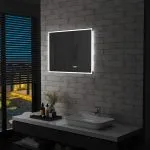 Oglindă cu LED de baie cu senzor tactil și afișaj oră