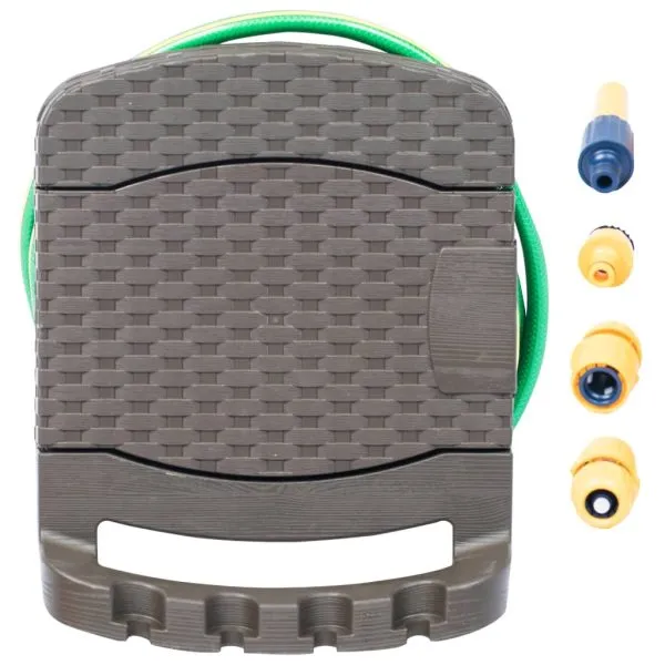Tambur de furtun montat pe perete, cu furtun, maro, plastic