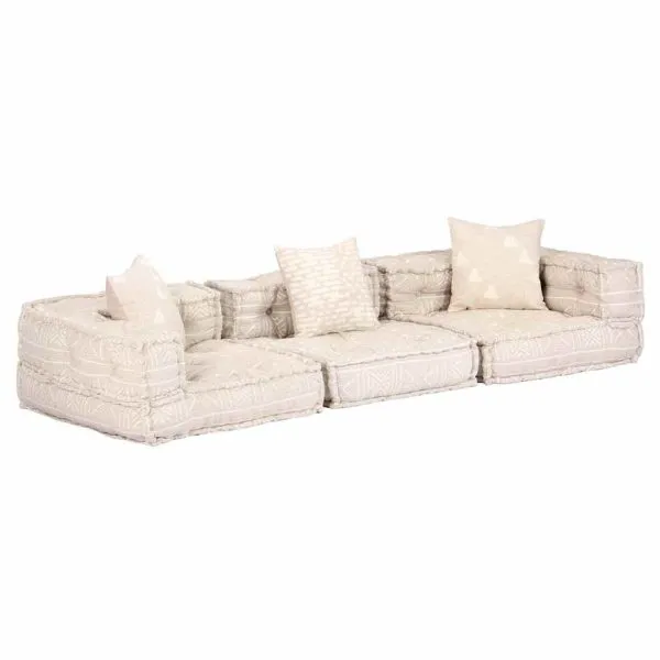 Canapea puf modulară cu 3 locuri, bej, material textil