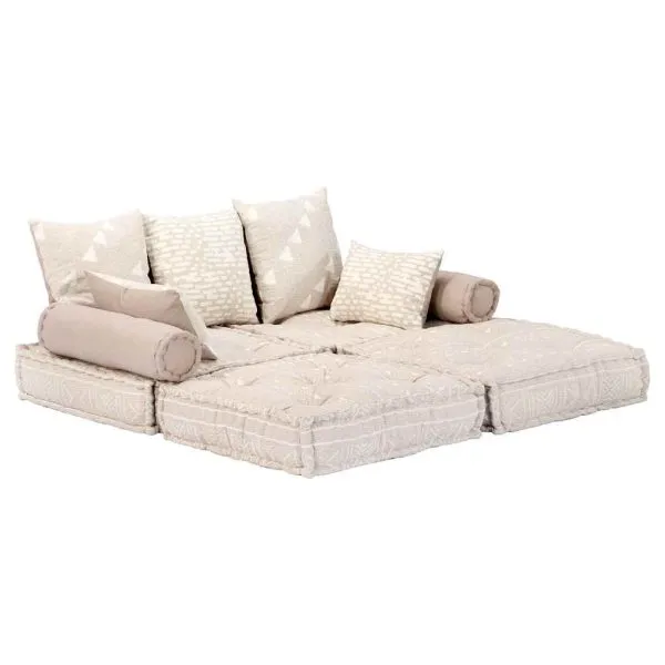 Canapea puf modulară cu 2 locuri, bej, material textil
