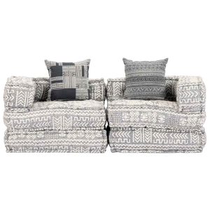 Canapea puf modulară cu 2 locuri, gri deschis, material textil