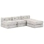 Canapea puf modulară cu 3 locuri, gri deschis, material textil