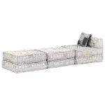 Canapea puf modulară cu 3 locuri, gri deschis, material textil