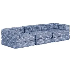 Canapea puf modulară cu 3 locuri, indigo, material textil
