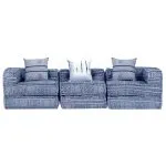 Canapea puf modulară cu 3 locuri, indigo, material textil