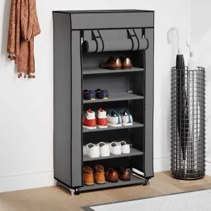 Pantofar cu husă, gri, 58x28x106 cm, material textil