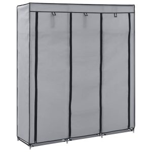 Șifonier cu bare și compartimente, gri, 150x45x175 cm, textil