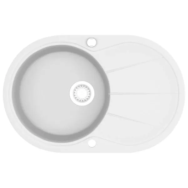 Chiuvetă de bucătărie din granit, alb, un bazin, oval