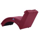 Șezlong de masaj cu pernă, roșu vin, piele artificială