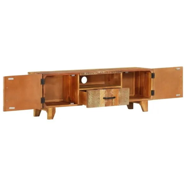 Comodă TV sculptată manual, 120x30x40 cm, lemn masiv reciclat