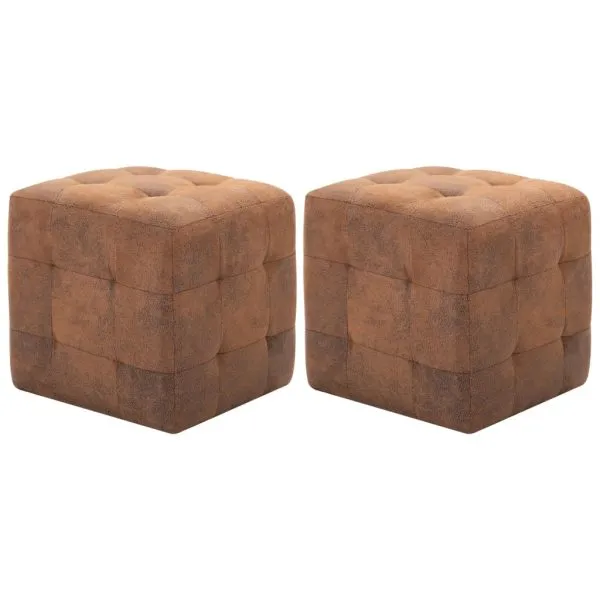 Noptiere, 2 buc., maro, 30x30x30, piele întoarsă ecologică