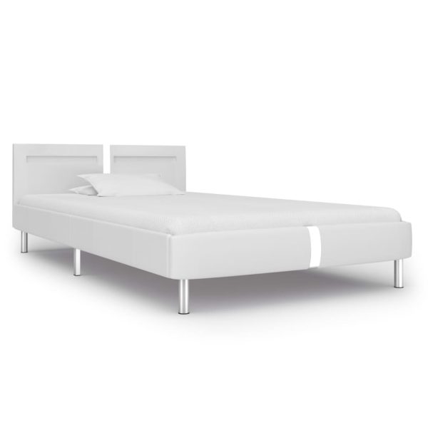 Cadru de pat cu LED, alb, 90 x 200 cm, piele artificială