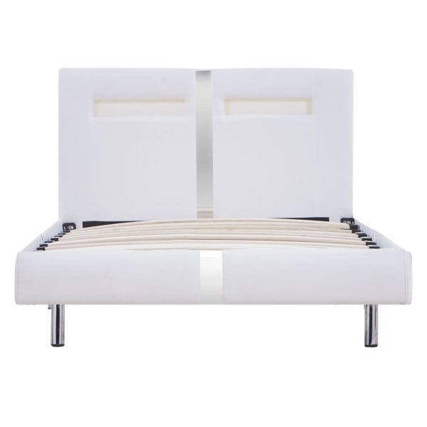 Cadru de pat cu LED, alb, 90 x 200 cm, piele artificială