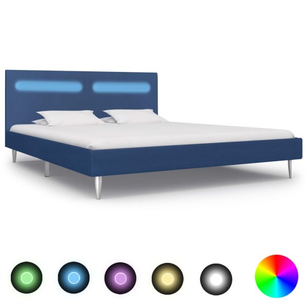 Cadru de pat cu LED-uri, albastru, 180×200 cm, material textil