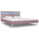 Cadru de pat cu LED-uri, roz, 180 x 200 cm, material textil