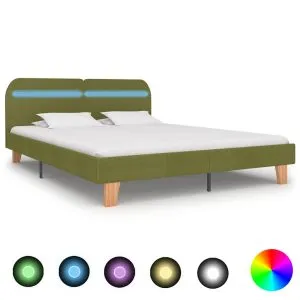 Cadru de pat cu LED fără saltea țesătură verde 150×200 cm