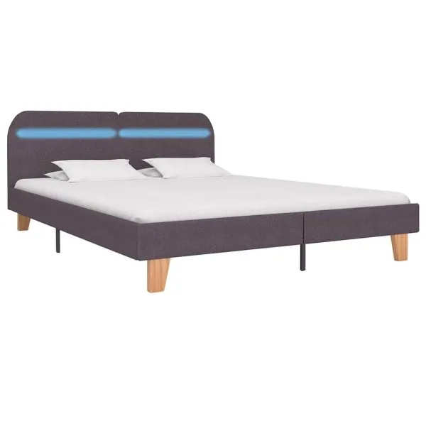 Cadru de pat cu LED fără saltea țesătură taup 150×200 cm