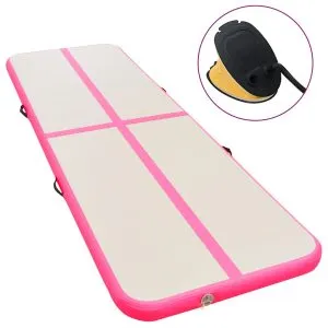 Saltea gimnastică gonflabilă cu pompă roz 400x100x10cm PVC