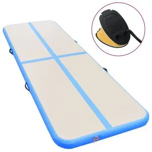 Saltea gimnastică gonflabilă cu pompă albastru 500x100x10cm PVC