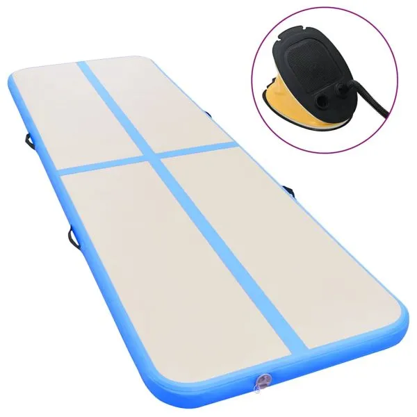 Saltea gimnastică gonflabilă cu pompă albastru 500x100x10cm PVC