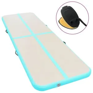 Saltea gimnastică gonflabilă cu pompă verde 500x100x10cm PVC
