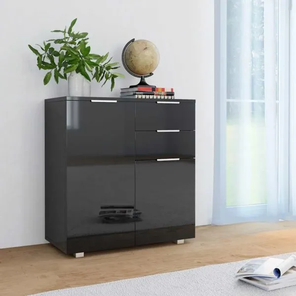 Dulap, negru extralucios, 71x35x80 cm, lemn prelucrat