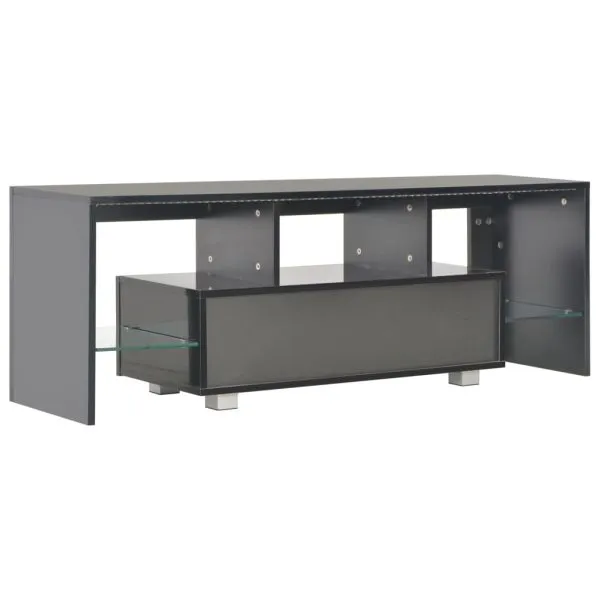 Comodă TV cu lumini LED, negru extralucios, 130x35x45 cm